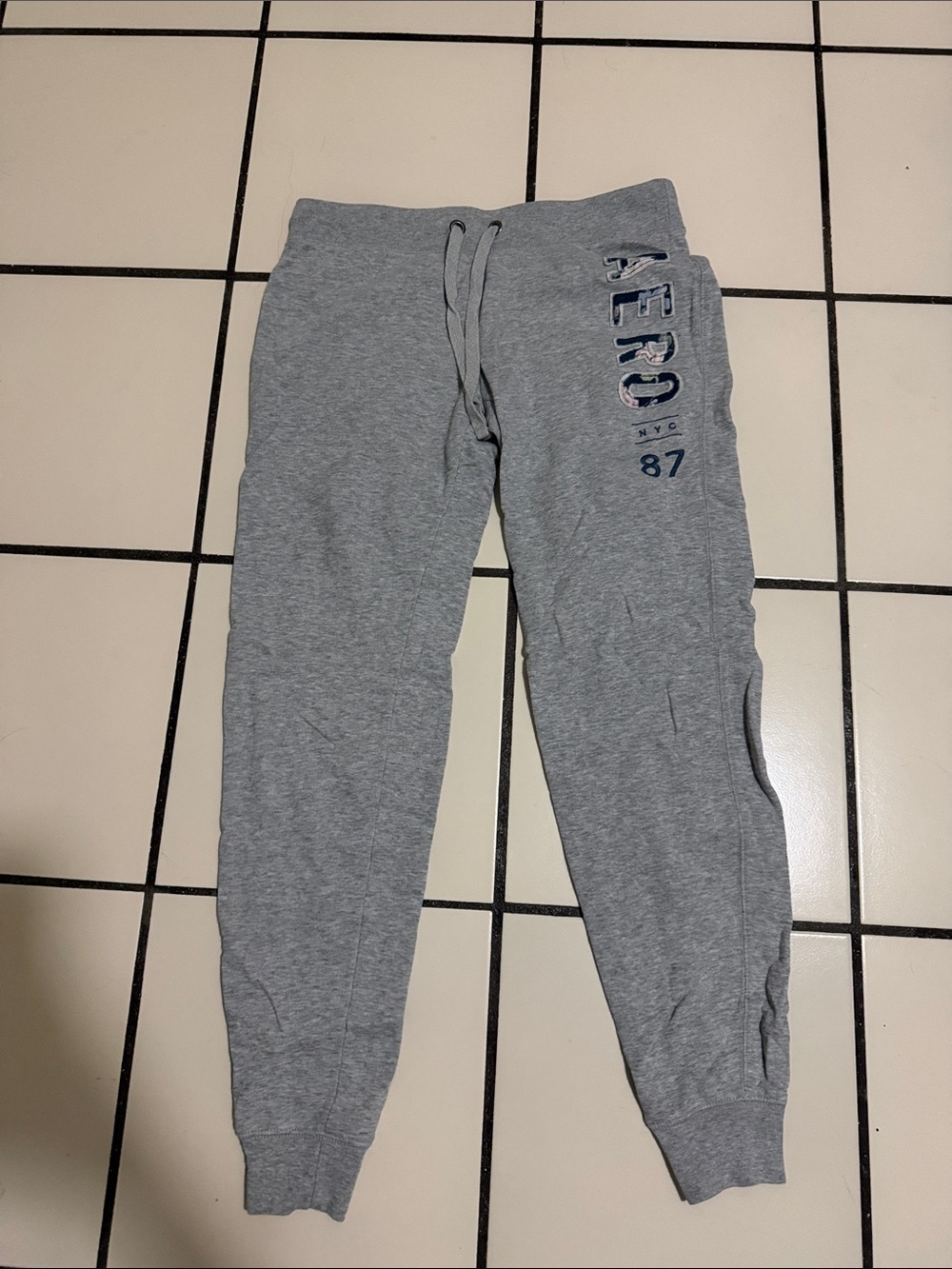 Aeropostale Light Gray Drawstring Joggers with Logo